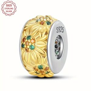 925 Sunflower Spacer Charm For Pandora Bracelets & The Like